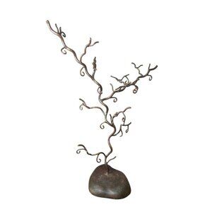 90s Rustic Heavy Twisted Metal Art Tree Jewellery Organizer Stand Hanger Display